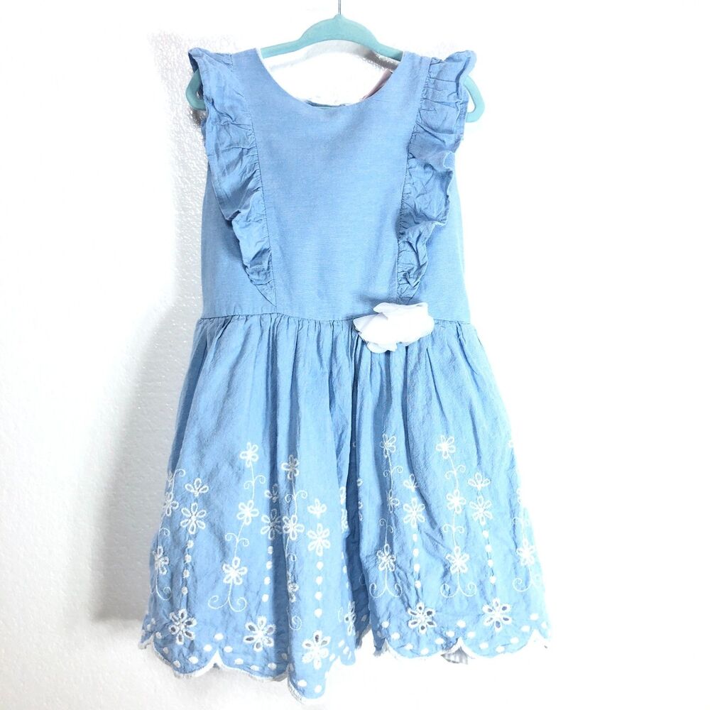 Little Lass Blue Dress With White Flowers Girls Toddler Size 5